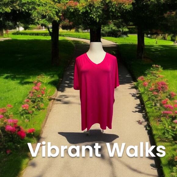 Zenana Luxe Rayon V-Neck‎ Top in Fuchsia | Size 2X - Picture 1 of 3